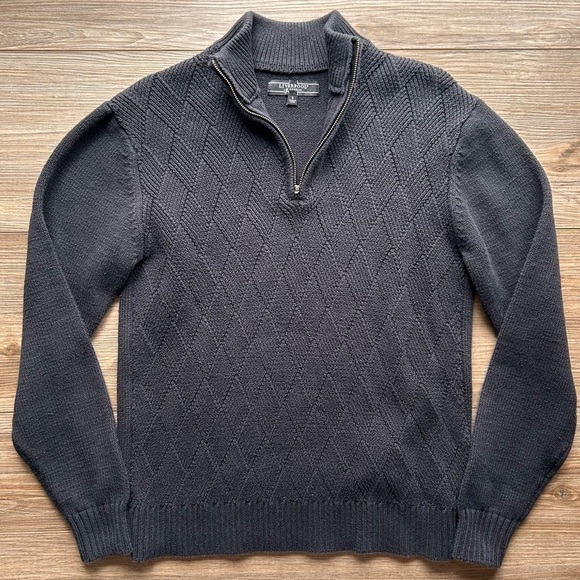 Liverpool | Cotton Knit Quarter Zip Pullover Sweater in Black (Small) - Picture 5 of 8